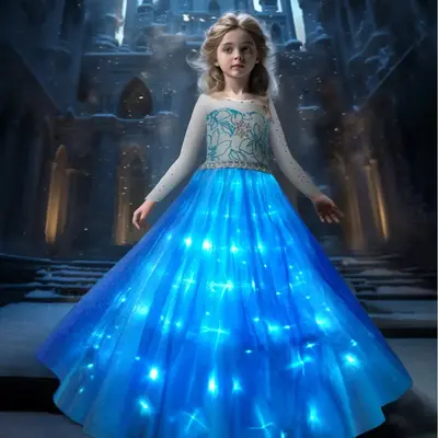 UPORPOR Light Up Princess Dress Halloween Costumes Girls Kid Clothes Christmas Birthday Party Outfit Blue, 4-12 Years