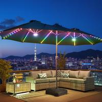 15FT Large Outdoor Patio Umbrella, Rectangular Market Table Sun Parasol Umbrella with Base, Crank, Steel Ribs and Pole for Ga...
