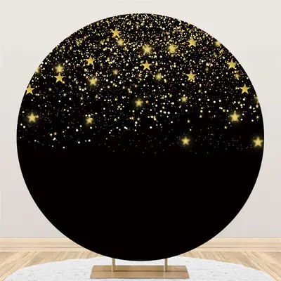 Aperturee Black Gold Starry Sky Happy Birthday Round Backdrop | Backdrop For Birthday Party | Happy Birthday Backdrop | Name ...