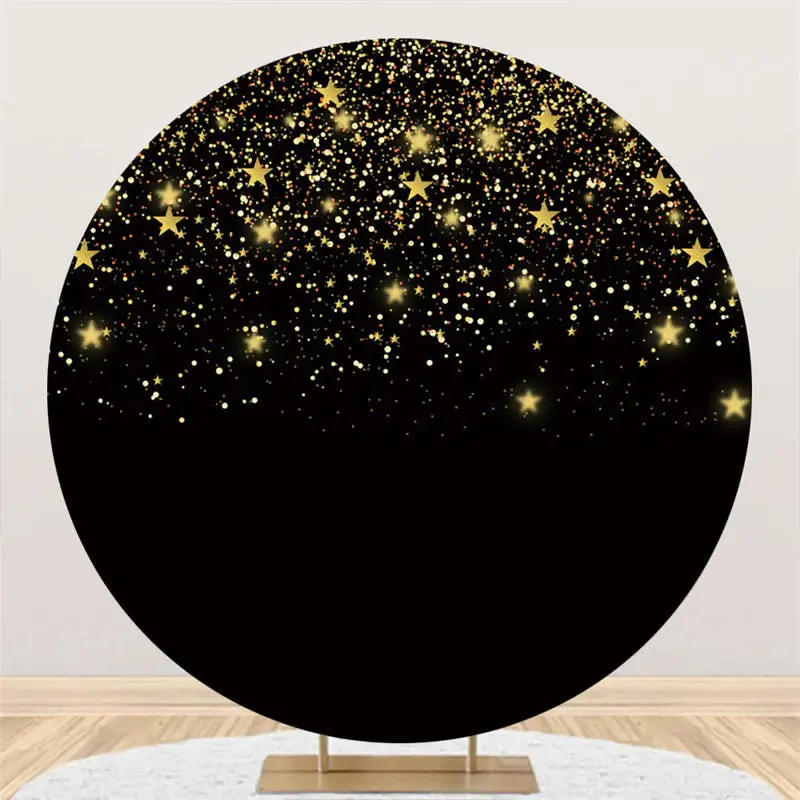 Aperturee Black Gold Starry Sky Happy Birthday Round Backdrop | Backdrop For Birthday Party | Happy Birthday Backdrop | Name ...