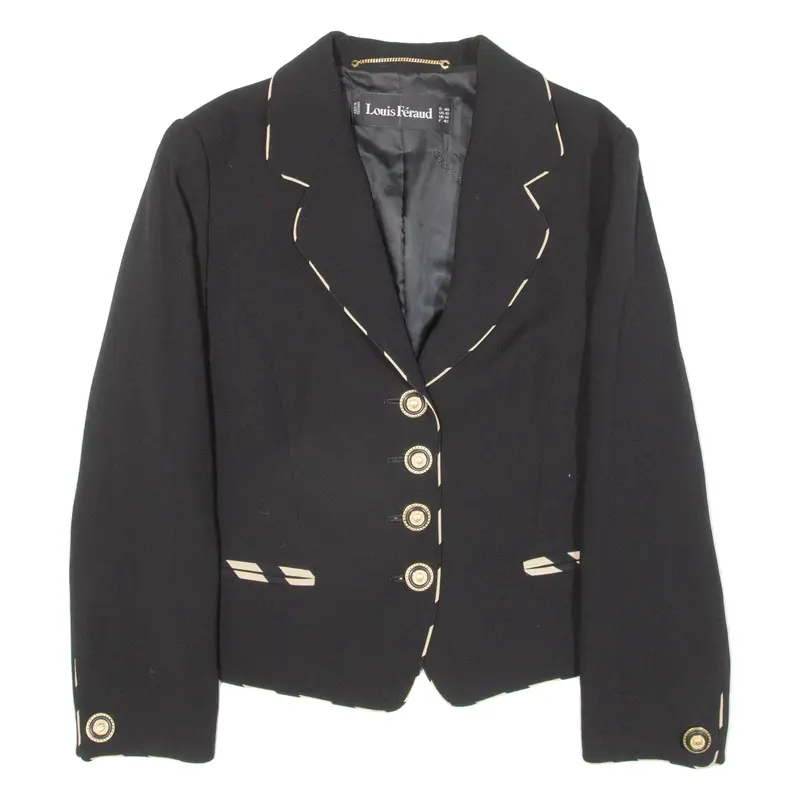 LOUIS FERAUD Womens Blazer Jacket Black Knit Wool UK 14