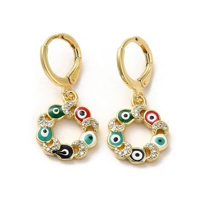 Evil Eye Real 18K Gold Plated Brass Dangle Leverback Earrings