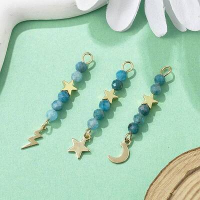 3Pcs 3 Styles Natural Apatite Faceted Round Beaded Pendants