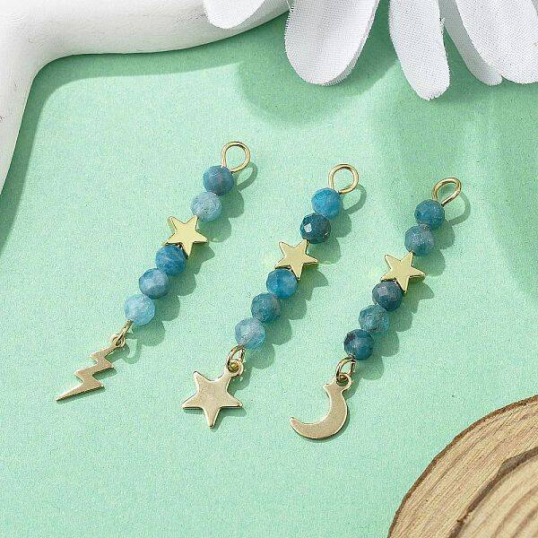 3Pcs 3 Styles Natural Apatite Faceted Round Beaded Pendants