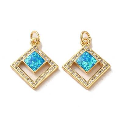 Brass Micro Pave Cubic Zirconia with Synthetic Opal Pendants