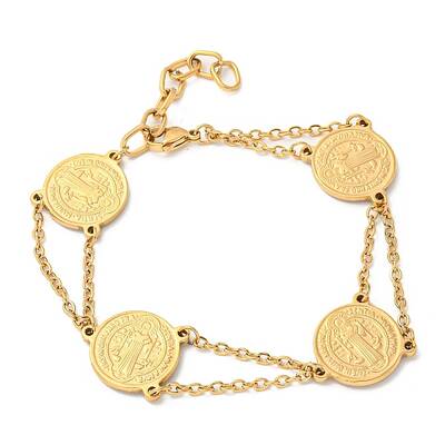 Ion Plating(IP) 201 Stainless Steel Saint Benedict Link Bracelet for Men Women