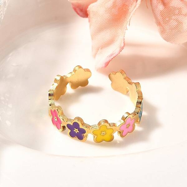 201 Stainless Steel Enamel Open Cuff Ring for Women
