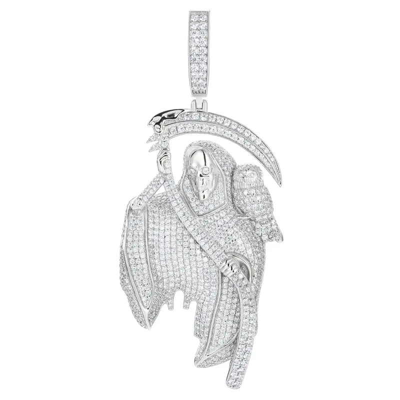 【P535 livestream】 Iced Out Reaper Pendant With Owl UCCIYO S925 Sterling Silver Synthetic Moissanite Pendant Necklace for ...