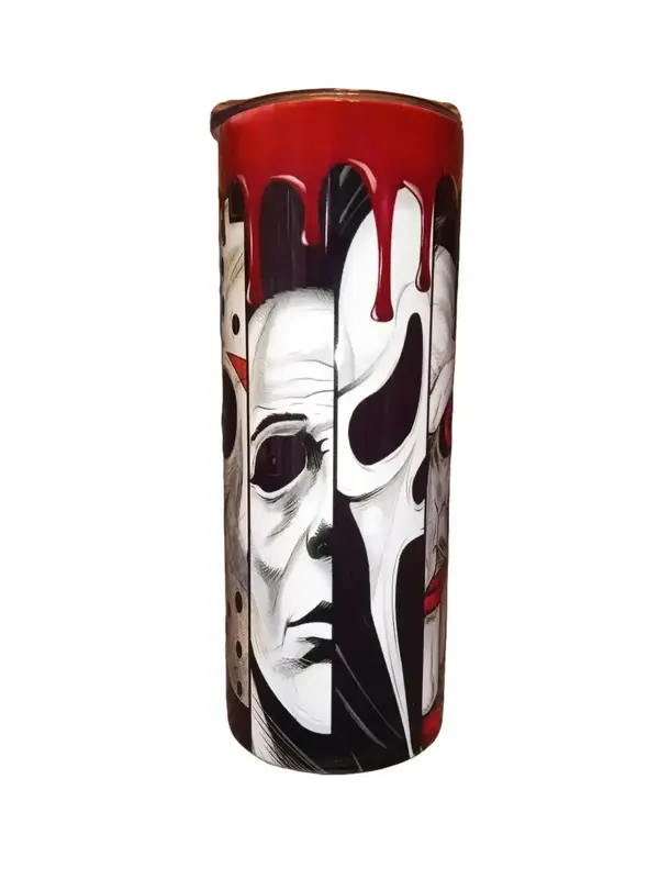 Horror Slice Faces - Blood Paint Drip - 20oz oz 20 oz. 20oz. Skinny Straight Sublimation Tumbler - Amy's Tumbler Junkies - Yo...