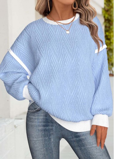 Modlily Light Blue Tummy Coverage Long Sleeve Round Neck Sweatshirt - S