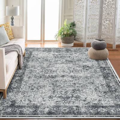 Garvee Persian Grey 5x7 Vintage Washable Area Rug - Distressed Oriental Design, Non-Slip, Polyester, Thin & Foldable, Indoor ...