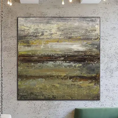 Abstract Oil Painting Landscape Wall Art Canvas Neutral Artwork Heavy Textured Painting Modern Acrylic Art Swamp Painting for...