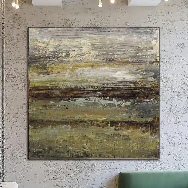 Abstract Oil Painting Landscape Wall Art Canvas Neutral Artwork Heavy Textured Painting Modern Acrylic Art Swamp Painting for...