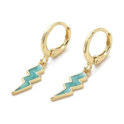 Lightning Bolt Real 18K Gold Plated Brass Dangle Leverback Earrings