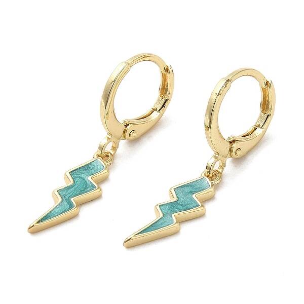 Lightning Bolt Real 18K Gold Plated Brass Dangle Leverback Earrings