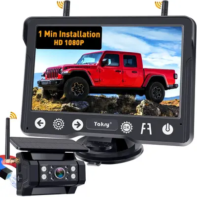 Wireless Backup Camera Magnetic for Truck: 1 Minute Easy Install HD 1080P Rear View Camera Solar - Portable Rechargeable 5 In...