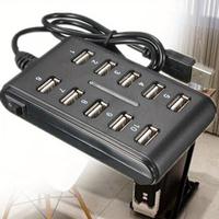 Portable USB Hub Adapter, Dual Rows Ten Ports USB Hub Adapter with Switch, Laptop Charger & Adapter for Home Office, Type C P...