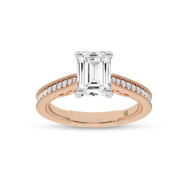Oslo Vintage Inspired Hidden Accent Emerald Cut Lab Grown Diamond Engagement Ring | 10K Rose Gold 1 3/4 CT. TW.