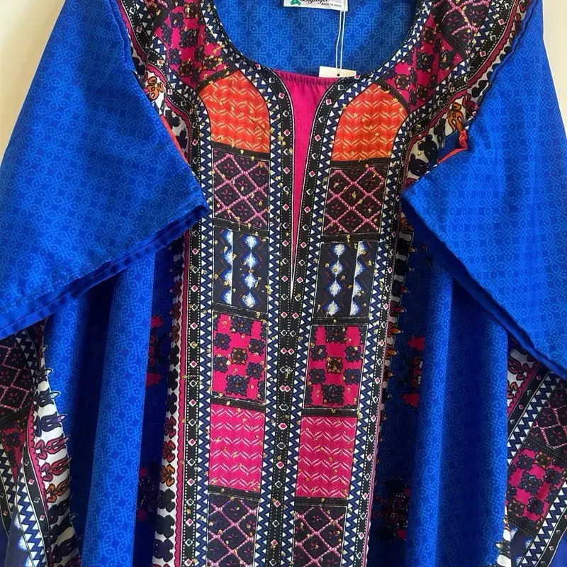 Plus Size Kaftan Dress for Women - Casual Women's Wear, Design for Home & Beach Vacation, Summer Wear, Blue and Orange Patter...