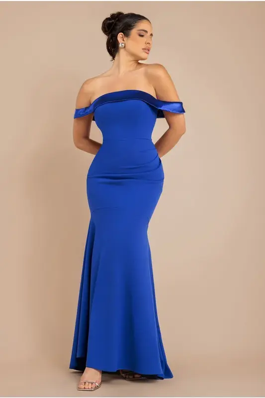 Goddiva Satin Band Bandeau Maxi Dress - Royal Blue