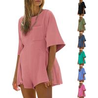 Ebifin Rompers for Women 2025 Spring Outfits Summer Casual Short Sleeve Crew Neck Loose Jumpsuits with Pocket