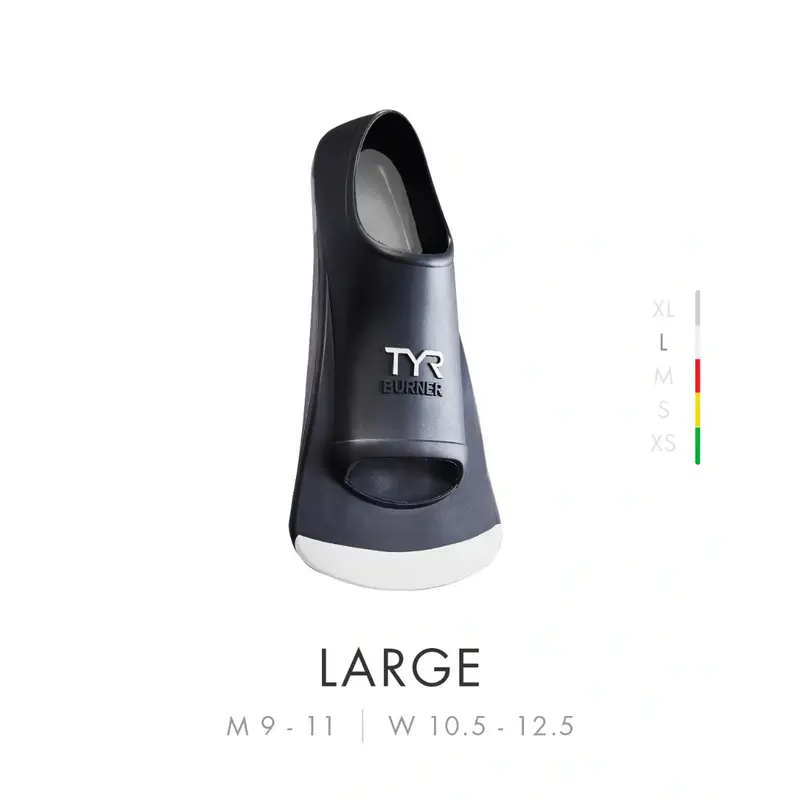 Used TYR Burner 2.0 Swim Fins - Black - Large (Men’s Shoe 9-11 , Women’s 10.5-12.5)