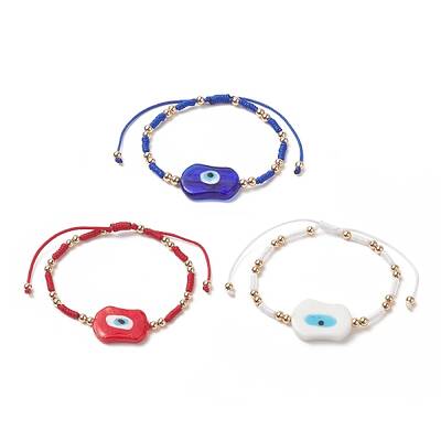 3Pcs 3 Color Evil Eye Lampwork & Glass Seed Braided Bead Bracelets Set for Women