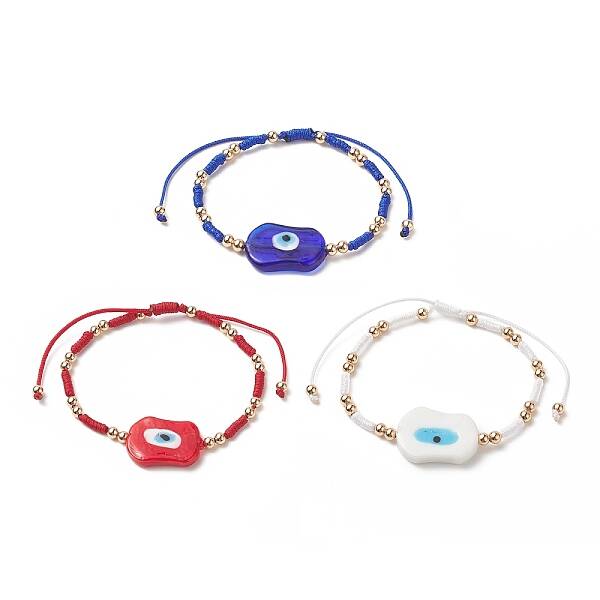 3Pcs 3 Color Evil Eye Lampwork & Glass Seed Braided Bead Bracelets Set for Women