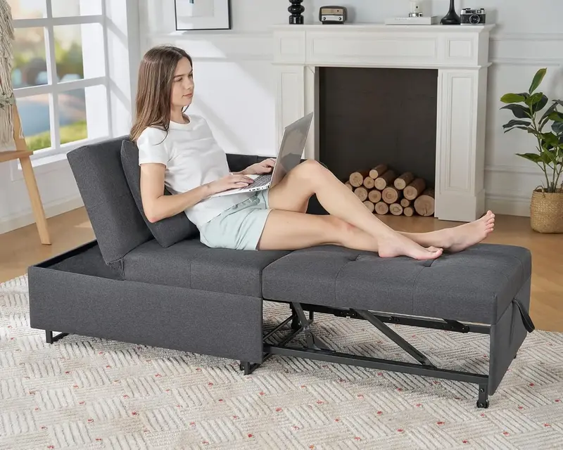 [Restock Sale] AMERLIFE Sofa Bed, 3-in-1 Convertible Sleeper Chair with Adjustable Backrest, Chair Bed with 2 Throw Pillows f...