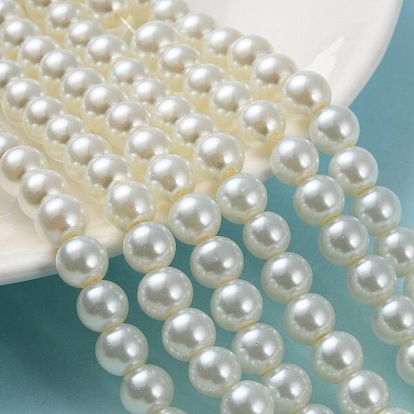 Baking Painted Pearlized Glass Pearl Round Bead Strands
