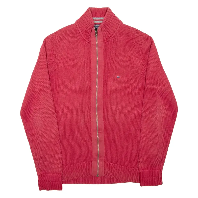 TOMMY HILFIGER Mens Jumper Red High Neck Tight Knit M