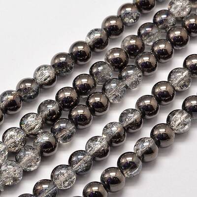 Electroplate Crackle Glass Round Bead Strands