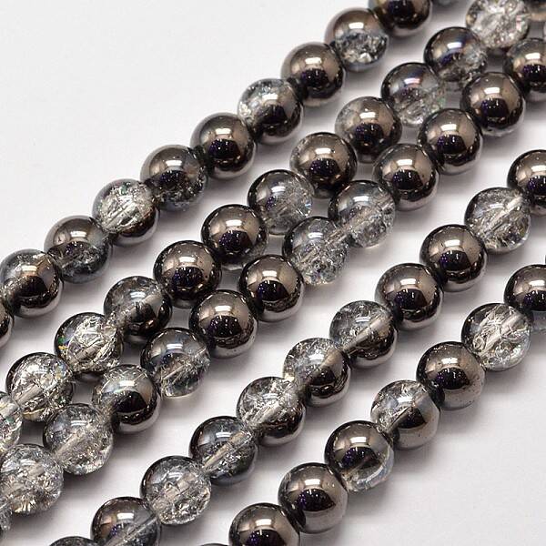 Electroplate Crackle Glass Round Bead Strands