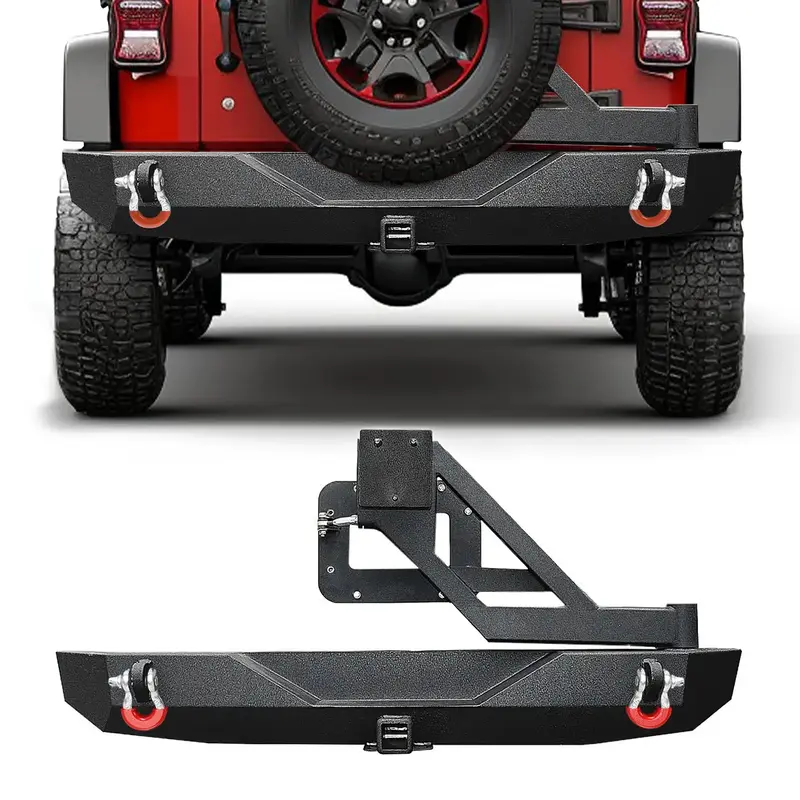 YITAMOTOR® 07-18 Jeep Wrangler JK JKU Rubicon Sahara Sports Rear Bumper with Tire Carrier & 2\