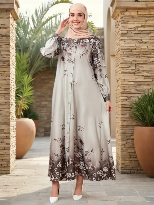 Elegant Long Dress for Women, Single Button Front, Boho Style, Flounce Sleeve Design, Perfect for Casual & Party Wear