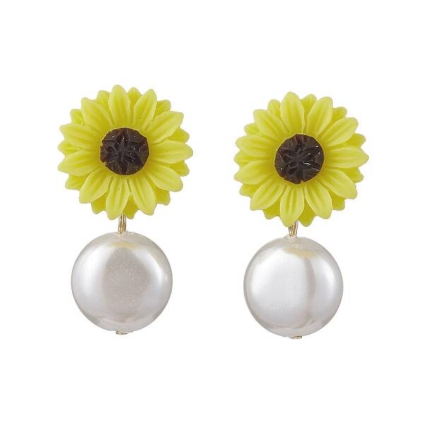 Natural Pearl & Resin Sunflower Stud Earrings