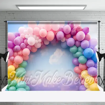 Arch Balloon Blue Sky Birthday Cake Smash Backdrop - Aperturee
