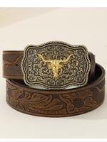 Western Cowboy Style Embossed Pu Buckle Belt, Pu Leather Belts, Boho Style Animal Decor Wavy Buckle Belt for Men & Women, Fas...