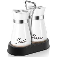 Salt & Pepper Shaker Set with Holder, 1 Set 4oz Salt Shaker with Stainless Steel Lid, Seasoning Utensils for Kitchen Cooking ...
