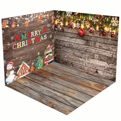 Aperturee Retro Wooden Snowy Christmas Vibe Room Set Backdrop | Christmas Scenic Backgrounds | Xmas Backdrop | Christmas Back...