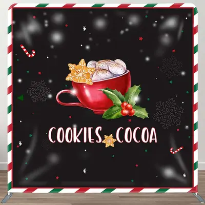 Aperturee Snow Tasty Coffee Cherry Christmas Square Backdrop | Christmas Photo Backdrop | Christmas Backdrops For Photography...