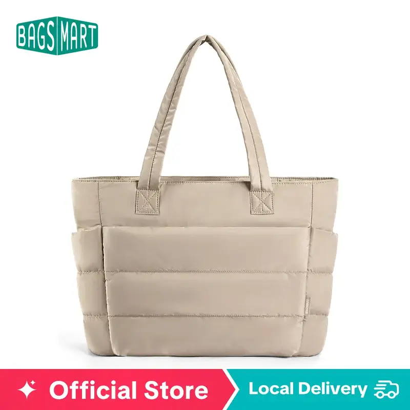 BAGSMART Bubble 20L Puffy Tote Bag for Women Quilted Laptop Shoulder Handbag, Lightweight Work Tote with Multiple Compartment...