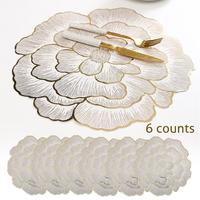 Floral Pattern Placemat, 6 Counts/set Heat Resistant Non Slip Table Mat, Kitchen Gadgets, Waterproof Placemat for Home Kitche...