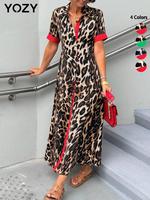 YOZY Women's Leopard Print Collared Dress, Fashion Casual Short Sleeve Dress for Daily Outdoor Wear, Ladies Dress for Summer,...