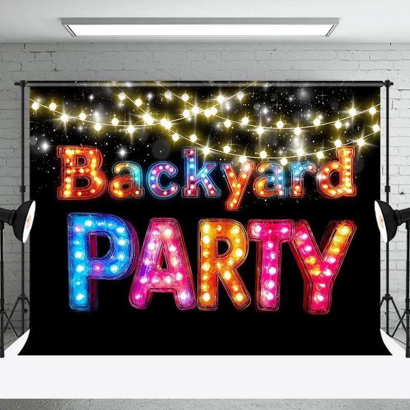 Aperturee Colorful Light Glitter Happy Backyard Party Backdrop - Aperturee