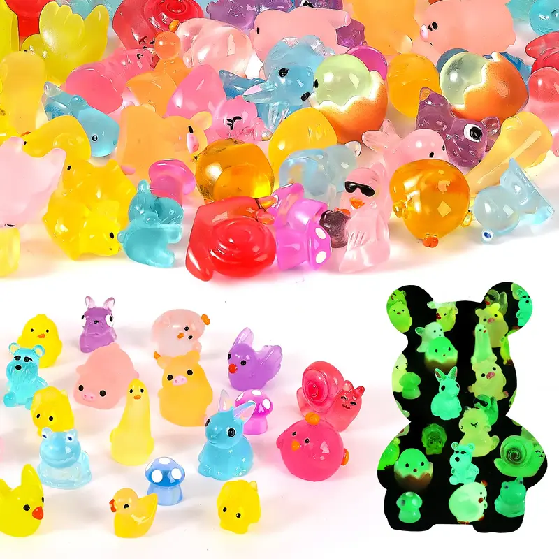 Luminous Mini Resin Animals 100 Pcs Tiny Animals Mini Ducks Tiny Frogs Dinosaurs Small Birds Little Rabbits Glow in The Dark ...
