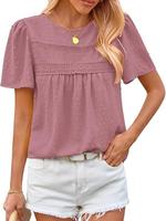 BTFBM Women's 2025 Summer Tops Swiss Dot Lace Crochet Crewneck Short Sleeves Casual Boho Blouses for Women #Outdoorfun
