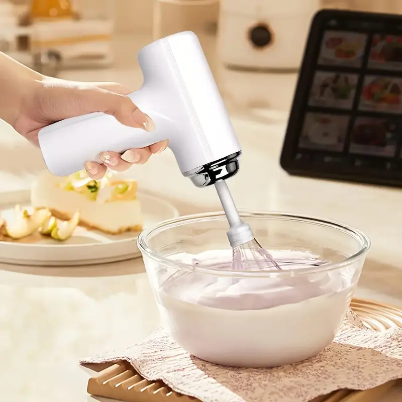 Wireless Handheld Electric Egg Beater, USB Rechargeable Portable Blender, Household Kitchen Appliances for Cake, Cookie, Panc...