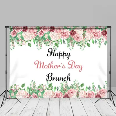 Brunch Pink Rose Green Leaves Happy Mothers Day Backdrop - Aperturee