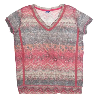 CECIL Sheer Womens Printed Top Red V-Neck Crazy Pattern M